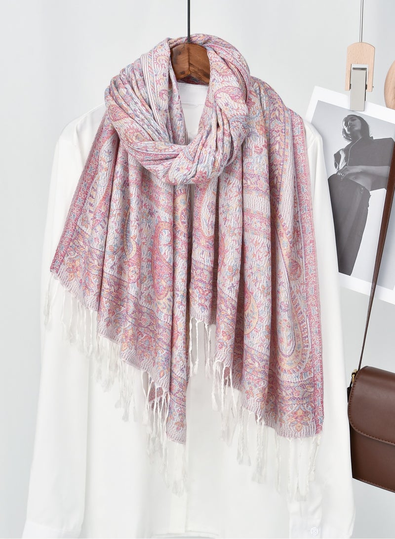 Cashew Printed Pashmina Shawl Thick Jacquard Tassel Shawl Women Comfortable Hijab Muslim Headscarf Tudung  - Image 4