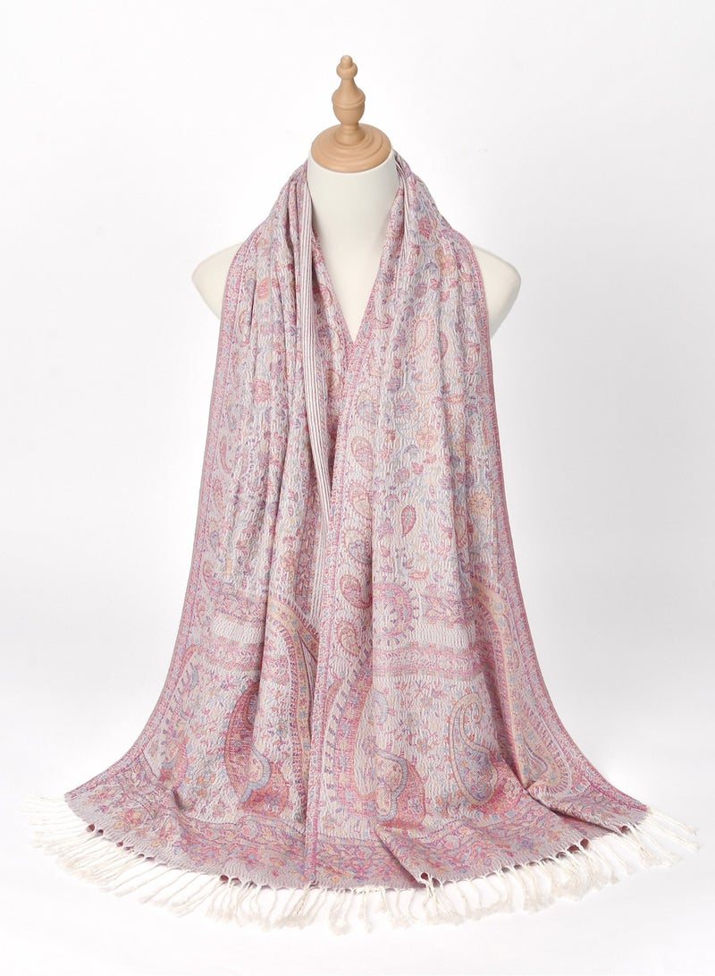 Cashew Printed Pashmina Shawl Thick Jacquard Tassel Shawl Women Comfortable Hijab Muslim Headscarf Tudung  - Image 5