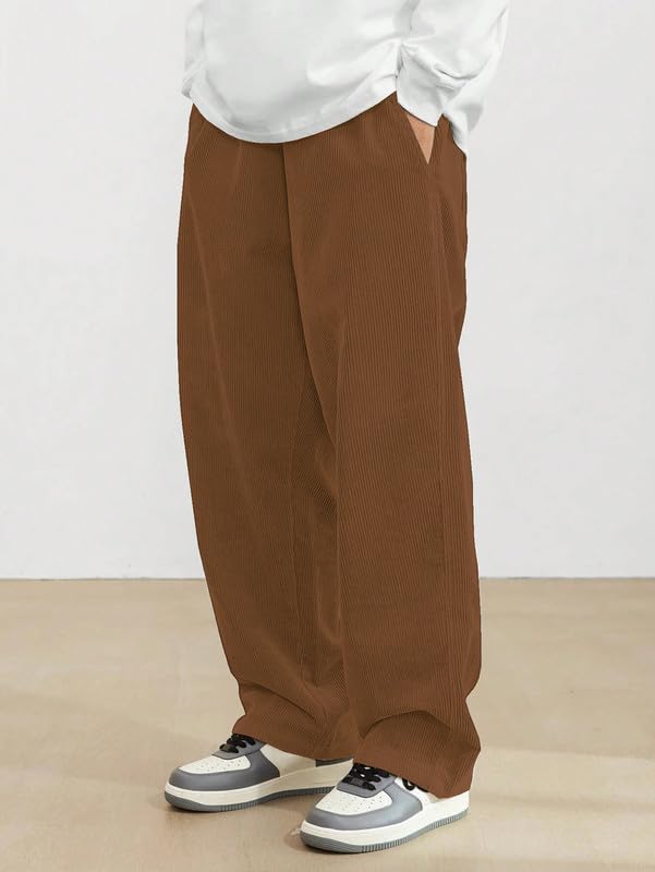 SMOWKLY Men's Premium Cotton Rib Relaxed Fit Sweatpant Trouser || Flexible Elastic Waist with Drawstring || Comfortable Pant for Causal & Formal Wear (1649_LB_34) Light Brown - Image 3