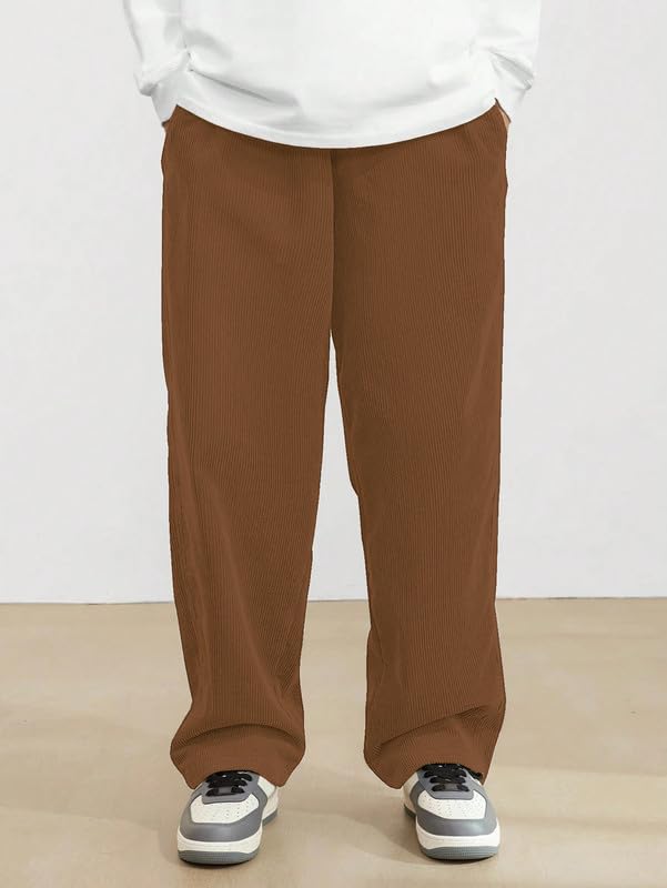 SMOWKLY Men's Premium Cotton Rib Relaxed Fit Sweatpant Trouser || Flexible Elastic Waist with Drawstring || Comfortable Pant for Causal & Formal Wear (1649_LB_34) Light Brown - Image 2