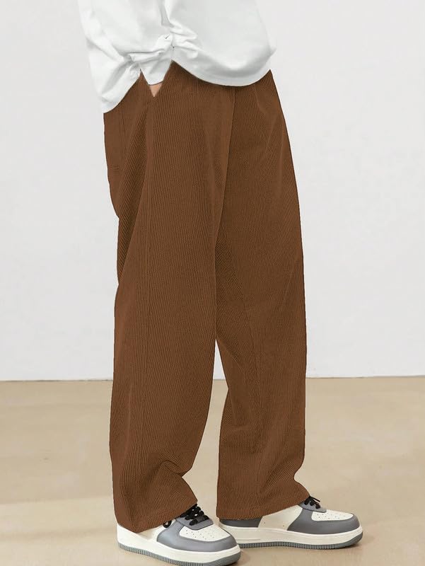 SMOWKLY Men's Premium Cotton Rib Relaxed Fit Sweatpant Trouser || Flexible Elastic Waist with Drawstring || Comfortable Pant for Causal & Formal Wear (1649_LB_34) Light Brown - Image 5
