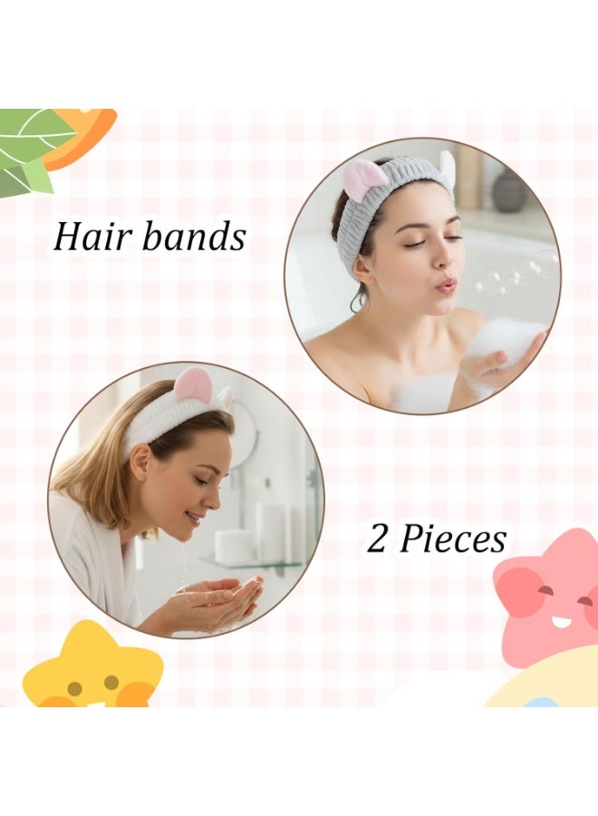 TEMPO 2 Pcs Cat Ears Headband, Cute Cat Spa Hair band for Washing Face Skincare Makeup Headbands for Women Girls Soft Coral Fleece Hair Accessories - Image 4