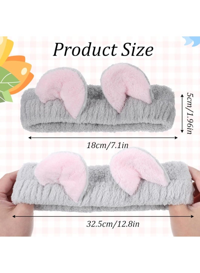 TEMPO 2 Pcs Cat Ears Headband, Cute Cat Spa Hair band for Washing Face Skincare Makeup Headbands for Women Girls Soft Coral Fleece Hair Accessories - Image 2