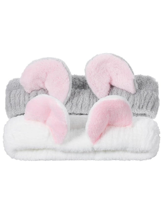 TEMPO 2 Pcs Cat Ears Headband, Cute Cat Spa Hair band for Washing Face Skincare Makeup Headbands for Women Girls Soft Coral Fleece Hair Accessories - Image 1