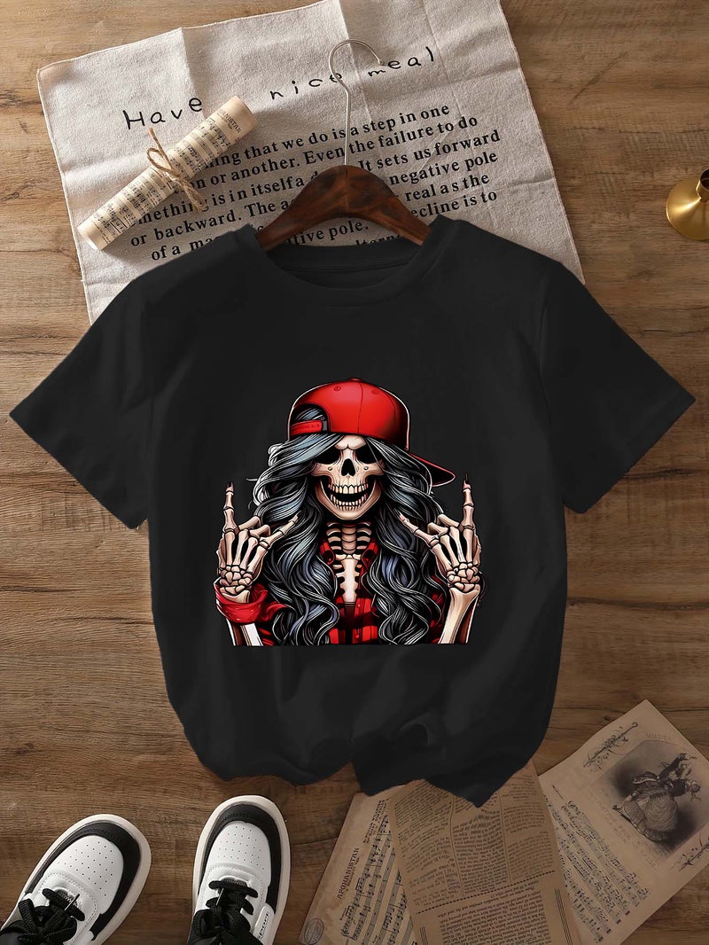 Foreign Trade Independent Station Women's Tops Round Neck Cartoon Printed Short-Sleeved T-Shirt-M - Image 1