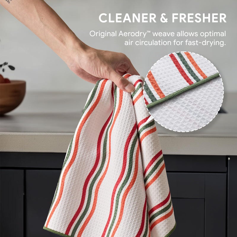 RECYCO Waffle Kitchen Towel Set of 2 - Quick Dry Microfiber Sustainable Dish Towels - Ultra Absorbent Reusable Cleaning Tea Towels - Lightweight Hand Towels,16â€x 28â€, Poppy Waves - Image 4