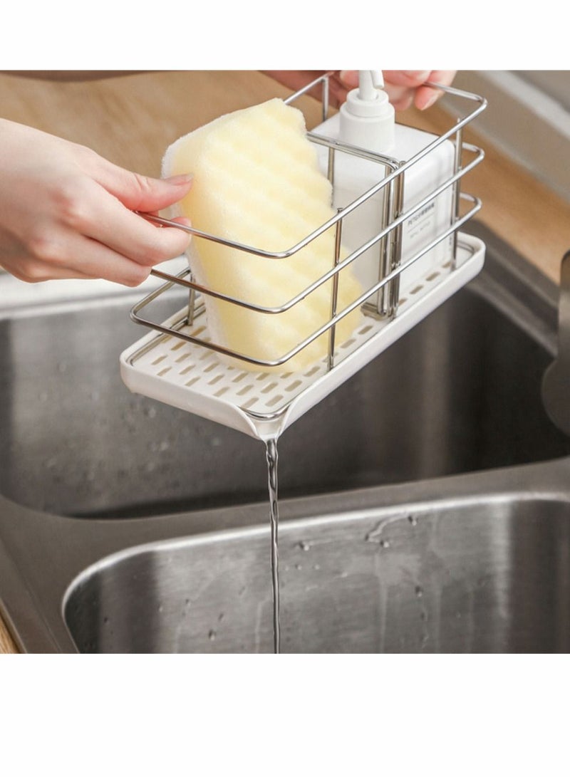 Sponge Holder for Sink, Stainless Steel Kitchen Sink Organizer Soap Dispenser Caddy Dish Holder, Tray Drainer Rack Countertop or Wall-Stick with Auto Overflow Design - Image 5