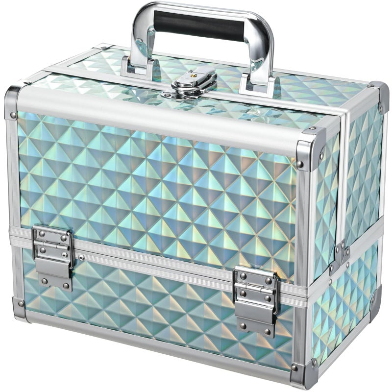 Joligrace Makeup Box 11.6-Inch Cosmetic Train Case for Women Travel Jewelry Organizer with Compartments & Mirror Portable Lockable Make-up Trunk Turquoise - Image 1