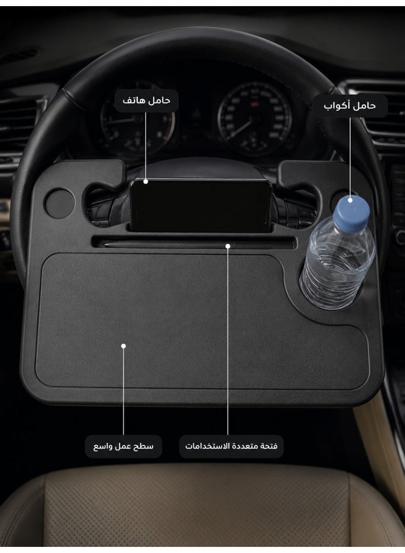 2-in-1 Car Steering Wheel Table & Seat Back Storage Organizer Tray - Multipurpose Laptop Stand & Food Table - Image 5