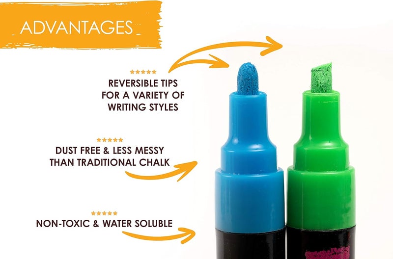 Bandle B. Chalk Markers - 8 Vibrant, Erasable, Non-Toxic, Water-Based, Reversible Tips, For Kids & Adults For Glass Or Chalkboard Markers For Businesses, Restaurants, Liquid Chalk Markers (Vibrant 6Mm) - Image 2