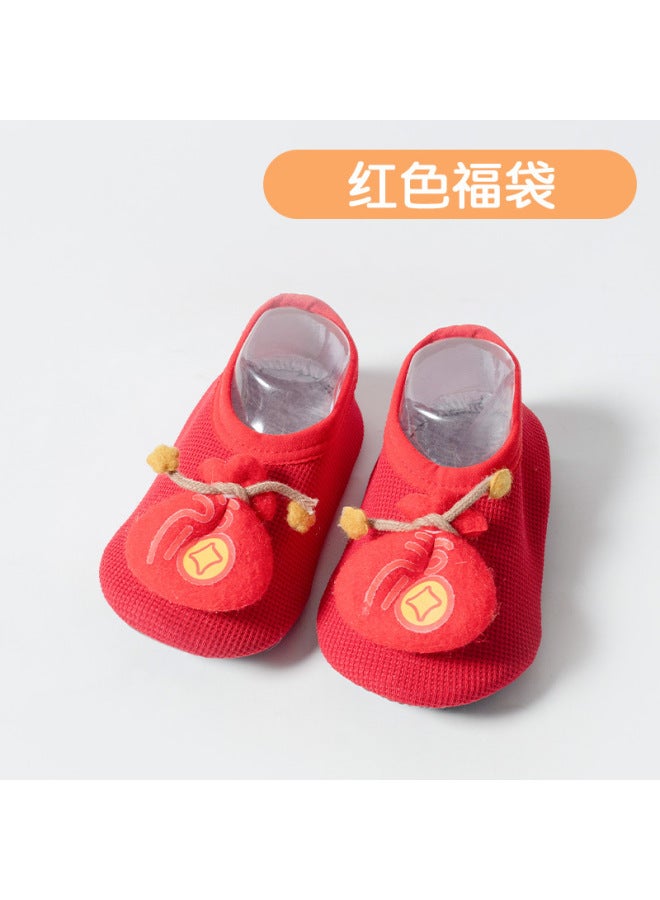 Baby Red One Month Old Baby Floor Socks Non-slip Cartoon Children Soft Bottom Indoor Toddler Shoes Early Education Toddler