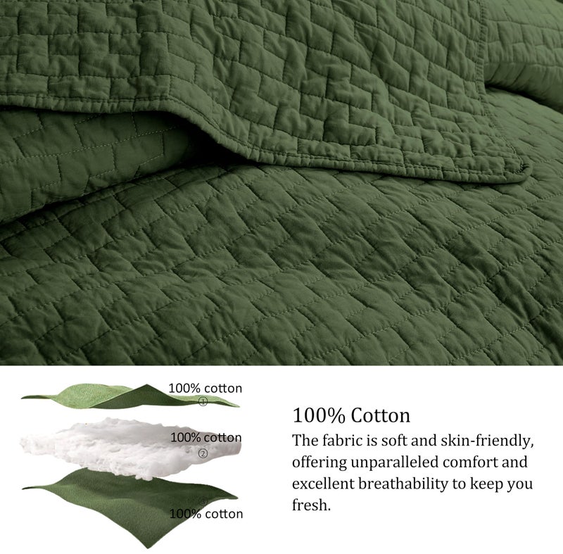 palassio Olive Green 100% Cotton Quilt King Size Bedding Sets with 2 Pillow Shams, Textured Lightweight Soft Bedspread Shabby Chic Coverlet, Quilted Comforter Bed Cover for All Season, 3 Pieces - Image 5