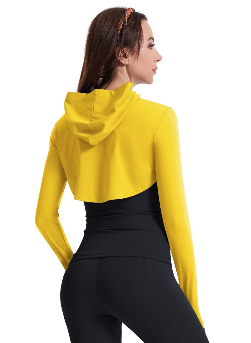 Women Quick Dry Breathable Sports Coat Yellow - Image 2