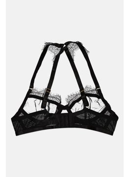 Wolf & Whistle Women Underwired Non Padded Mesh Bra, Black  - Image 2