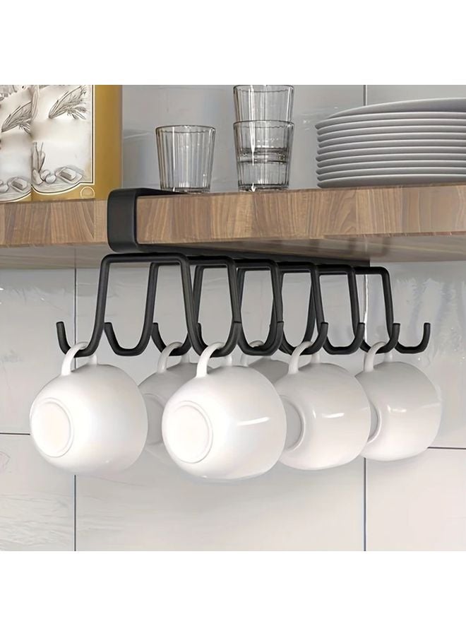 Black Double Row Door Mounted Hook Rack Traceless Iron Hanging Storage For Cups - Image 2
