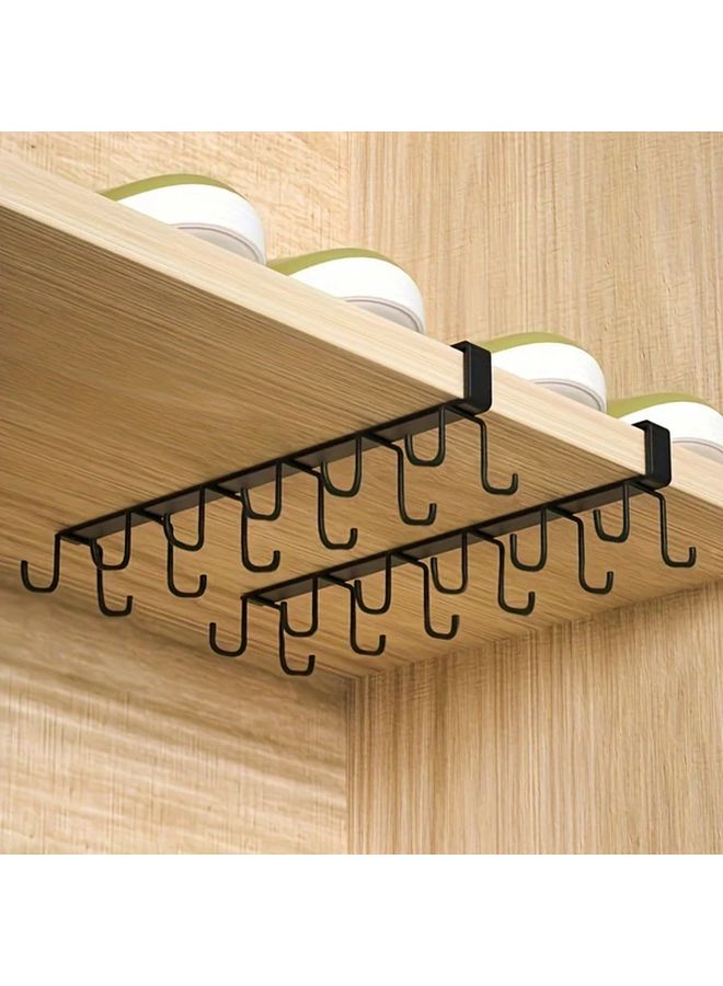 Black Double Row Door Mounted Hook Rack Traceless Iron Hanging Storage For Cups - Image 3