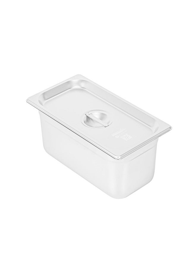 Restaurantware-LID ONLY: Kitchen Tek 12.8 x 6.9 Inch Steam Table Pan Cover, 1 NSF Hotel Pan Cover - 1/3 Size Sold Separately, With Handle, Stainless Steel Lid, For Catering - Image 1