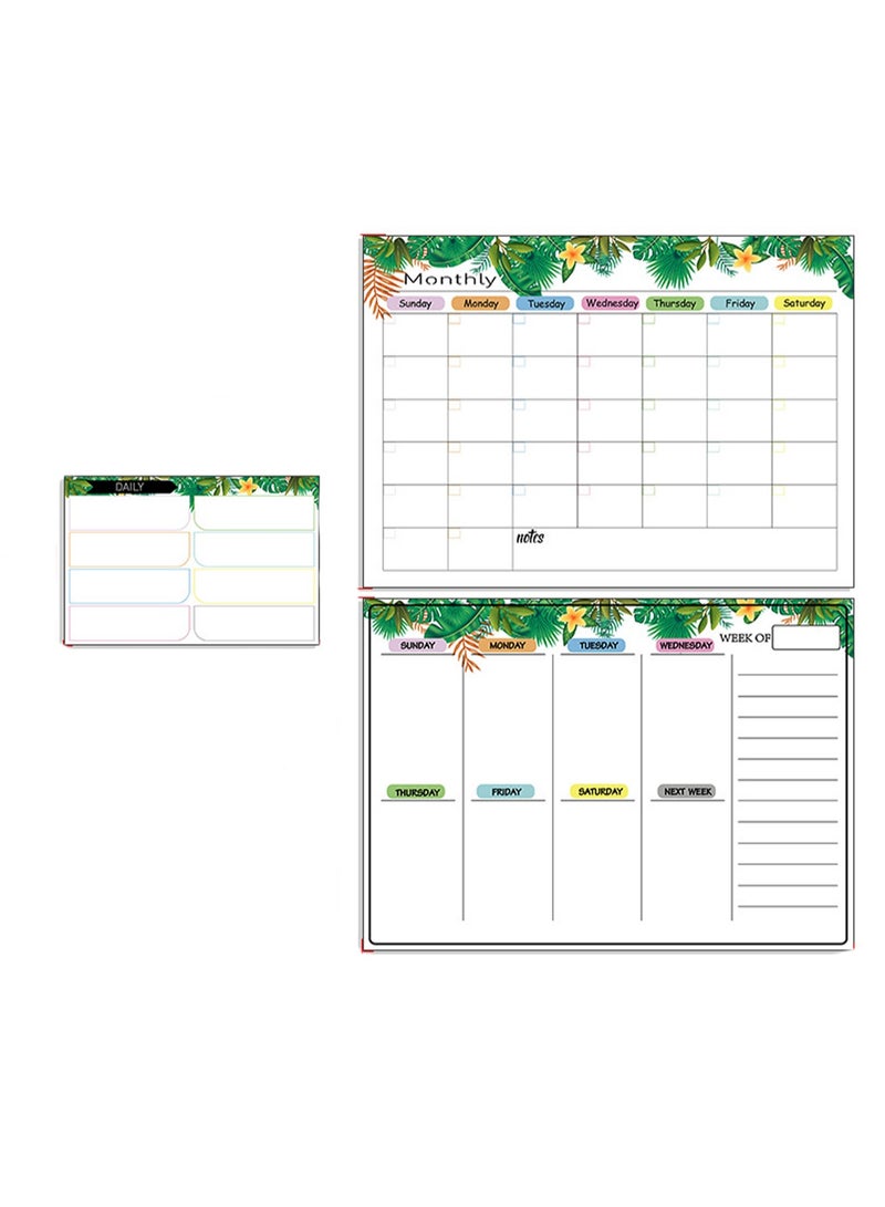 Generic Fridge Magnet Strong Dry Erase Magnetic Planner Monthly And Weekly Planner, Daily Planner, Magnetic Calendar Message Board Dry Erase Soft White Green Frame 3 Sheets + 8 Color Pens + Blackboard Eraser - Image 1
