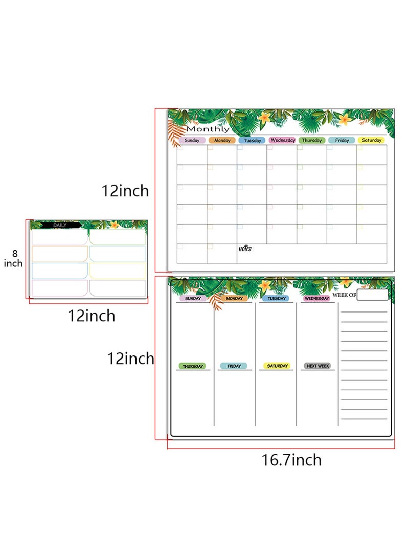 Generic Fridge Magnet Strong Dry Erase Magnetic Planner Monthly And Weekly Planner, Daily Planner, Magnetic Calendar Message Board Dry Erase Soft White Green Frame 3 Sheets + 8 Color Pens + Blackboard Eraser - Image 2