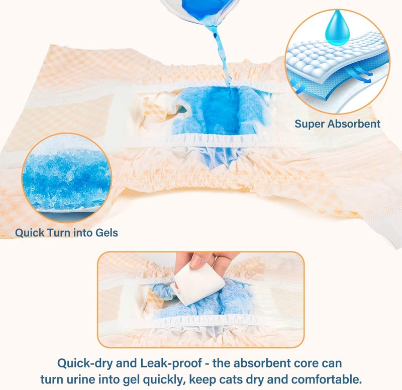 Pet Soft Disposable Cat Diapers - Female Dog Diapers for Cats & Dogs in Heat Period or Urine Incontinence, Doggie Diapers Ultra Absorbent Leak-Proof Puppy Diapers 24pcs (Orange, XXS) - Image 4