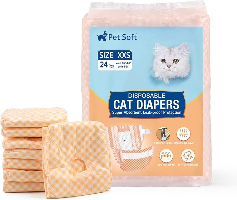 Pet Soft Disposable Cat Diapers - Female Dog Diapers for Cats & Dogs in Heat Period or Urine Incontinence, Doggie Diapers Ultra Absorbent Leak-Proof Puppy Diapers 24pcs (Orange, XXS) - Image 1