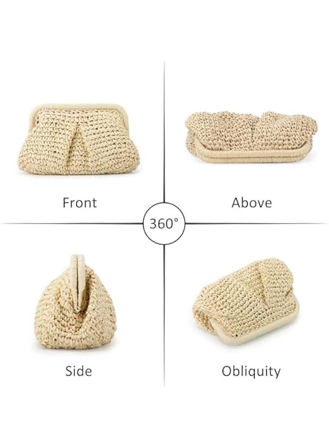 Arabest Straw Clutch Purse for Women Cloud Dumpling Pouch Straw Crossbody Shoulder Handbag Summer Beach Woven Bag - Image 2