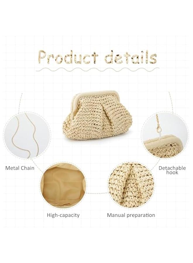 Arabest Straw Clutch Purse for Women Cloud Dumpling Pouch Straw Crossbody Shoulder Handbag Summer Beach Woven Bag - Image 3