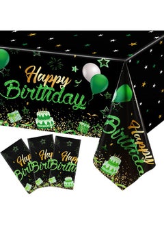 Breling 3 Pack Birthday Party Supplies Confetti Sprinkles Happy Birthday Tablecloths Starry Table Covers For Kids Adults Birthday Party Decorations 54 X 108 Inches (Green And Black)  - Image 1
