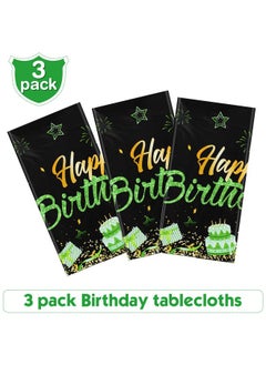 Breling 3 Pack Birthday Party Supplies Confetti Sprinkles Happy Birthday Tablecloths Starry Table Covers For Kids Adults Birthday Party Decorations 54 X 108 Inches (Green And Black)  - Image 3