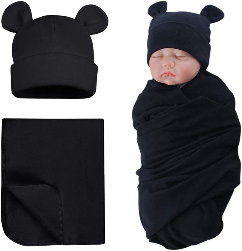Pesaat Cotton Baby Swaddle Hat Set Newborn Infant Hats Receiving Blankets for Baby Boys Girls - Image 1