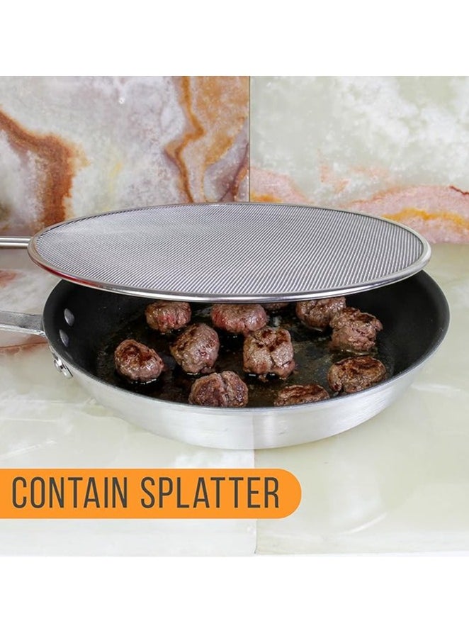 3Pcs Kitchen Supply Splatter Screens Stainless Steel Fine Mesh,Comfort Grip Handles,Use on Boiling Pots Frying Pans,Grease Oil Guard Safe Cooking Splash Protection Lid
