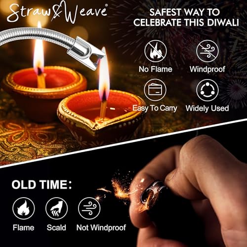STRAW&WEAVE Gas Lighter for Kitchen, Electric Plasma Lighter for Gas Stove Metal Body with Big Battery | 1 Year Warranty, C-Type USB, Festival Lighters, Multi-Color - Image 2