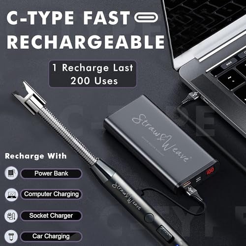 STRAW&WEAVE Gas Lighter for Kitchen, Electric Plasma Lighter for Gas Stove Metal Body with Big Battery | 1 Year Warranty, C-Type USB, Festival Lighters, Multi-Color - Image 5