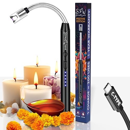 STRAW&WEAVE Gas Lighter for Kitchen, Electric Plasma Lighter for Gas Stove Metal Body with Big Battery | 1 Year Warranty, C-Type USB, Festival Lighters, Multi-Color - Image 1