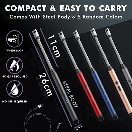 STRAW&WEAVE Gas Lighter for Kitchen, Electric Plasma Lighter for Gas Stove Metal Body with Big Battery | 1 Year Warranty, C-Type USB, Festival Lighters, Multi-Color - Image 3