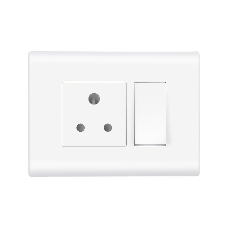 Wipro Northwest Nowa Switch Combo of 3M Plate 1M 6A Switch 6A 3Pin Socket White Kit 5 - Image 1