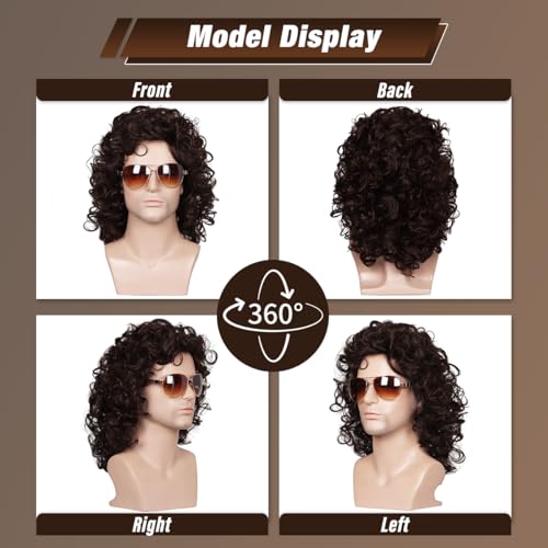 FantaLook Short Curly Brown Halloween Cosplay Wig for Men - Image 4