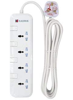 KADRIS Power Strips CG7004 Heavy Duty Extension Cord with 4 way Outlets with switches, Charging Socket with 4 meter Heat resistant  Extension Cord (White)  - Image 1