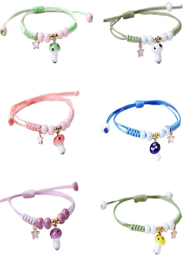 Pingyongchang 6Pcs Cute Funny Mushroom Bracelets Colorful Beaded Luck String Rope Chain Braided Bracelet Friendship Jewelry for Women - Image 1