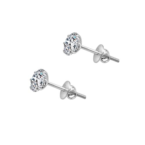 HIGHSPARK 925 Silver Solitaire Screwback Stud Earrings | 92.5 Sterling Silver & Round Brilliant Cubic Zirconia Tops for Men Women | Silver 4mm - Image 1
