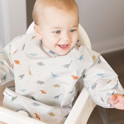 Tiny Twinkle Long Sleeve Bib for Babies & Toddlers – Waterproof Smock Bib for Eating – Machine Washable & Mess-Proof, Baby Feeding Essential & Shower Must-Have(Dinosaur, 2-4Y) - Image 2
