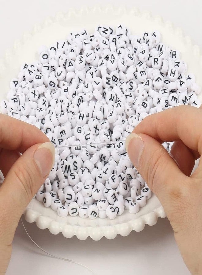 Prescent Alphabet Beads White Round Acrylic Black Letter Beads, for Bracelets and Jewelry Making (500 pc) - Image 2