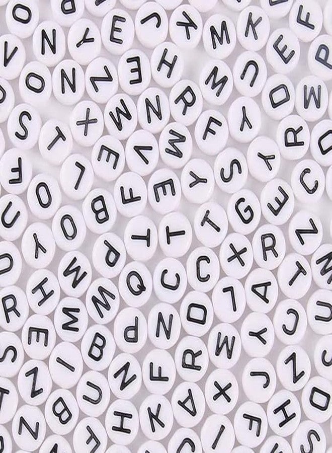 Prescent Alphabet Beads White Round Acrylic Black Letter Beads, for Bracelets and Jewelry Making (500 pc) - Image 1
