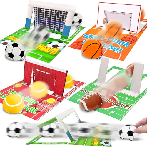 AMENON 3D Goals Cards as Race Track Pull Back Cars 28 Pack Valentine Gifts for Kids Toddlers Tabletop Sports Games Soccer Football Basketball Tennis Toys for Valentines Exchange School Prizes Party Favors - Image 1