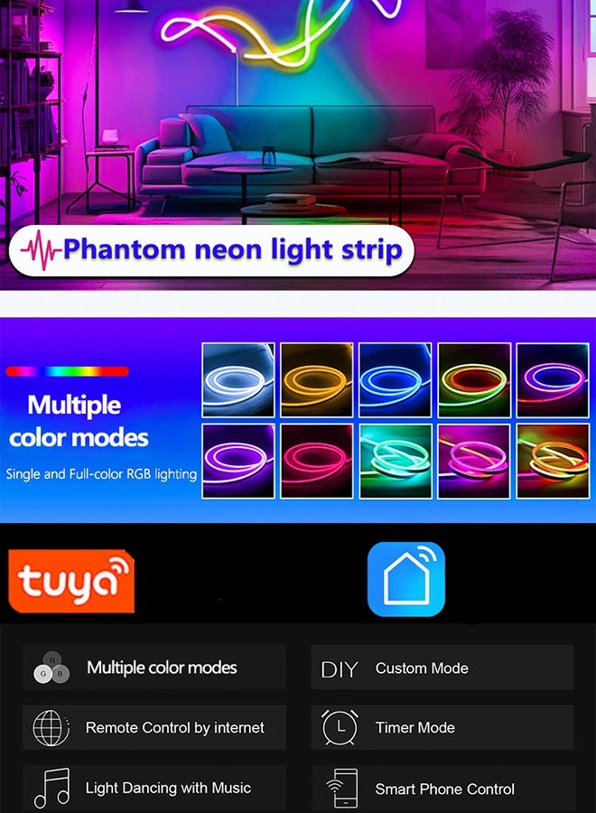 كوزينيست شريط إضاءة نيون RGB سيليكون مرن 5 أمتار بإضاءة محيطية تأثير المياه المتدفقة تحكم بلوتوث وصوت للاستخدام المنزلي والمكتبي والهدايا - Image 5