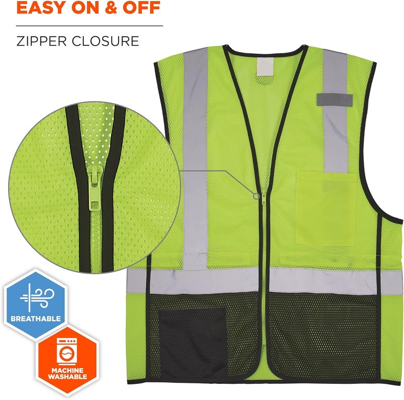 Ergodyne GloWear 8210ZBK Class 2 Safety Vest Hi Vis Mesh Reflective Black Front Zipper - Image 3
