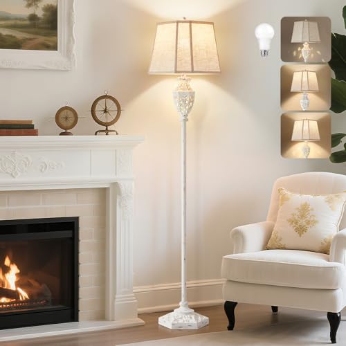 Luvkczc Rustic Floor Lamp - Resin Carved Base with Hollow Night Light, Farmhouse Floor Lamps, Vintage Standing Lamp for Living Room, Bedroom (Includes Bulb) - Image 1