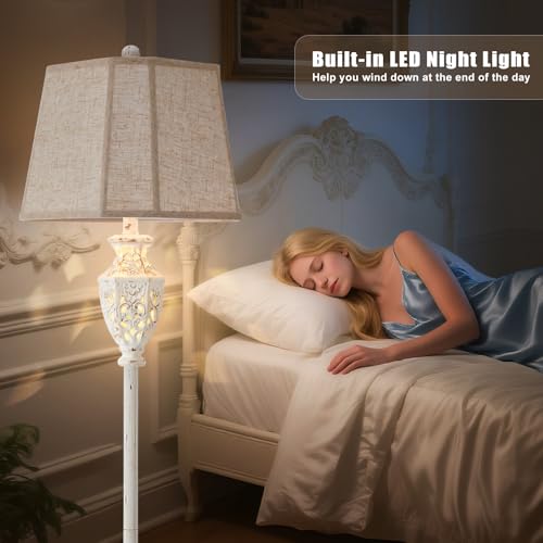 Luvkczc Rustic Floor Lamp - Resin Carved Base with Hollow Night Light, Farmhouse Floor Lamps, Vintage Standing Lamp for Living Room, Bedroom (Includes Bulb) - Image 4