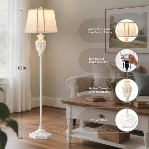 Luvkczc Rustic Floor Lamp - Resin Carved Base with Hollow Night Light, Farmhouse Floor Lamps, Vintage Standing Lamp for Living Room, Bedroom (Includes Bulb) - Image 2