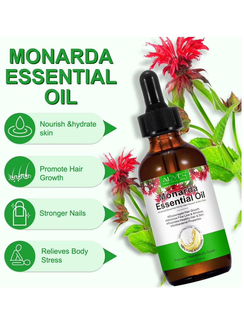 ALIVER - 60ml Monarda Oil for Hair Growth 100% Pure Natural Co2 Extraction Monarda Essential Oil for Hair & Skin Reduce Fine Lines & Wrinkles Promotes Hair Eyelash Eyebrow Growth & Antibacterial - Image 1
